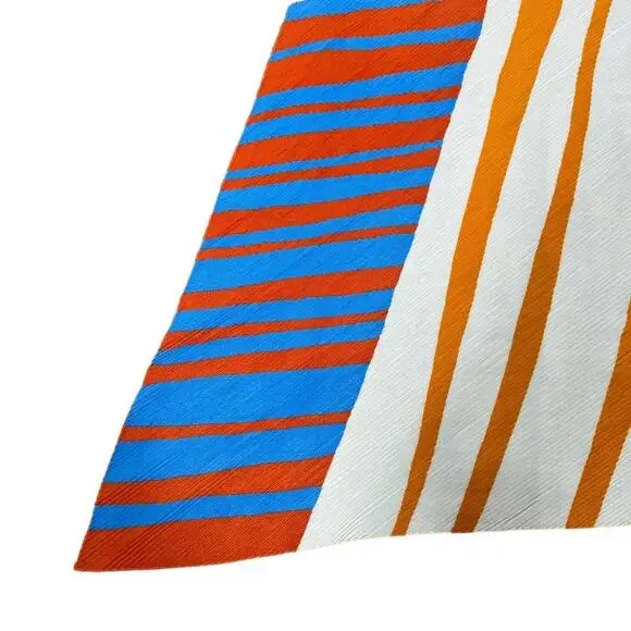 Mango MNG Striped Retro Pleated Scarf Orange Red Blue Neck Geometric Mod Casual - Picture 4 of 6